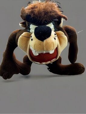 Vintage 1995 Taz Plush Looney Tunes Ace Novelty Tasmanian Devil Poseable Toy 9"